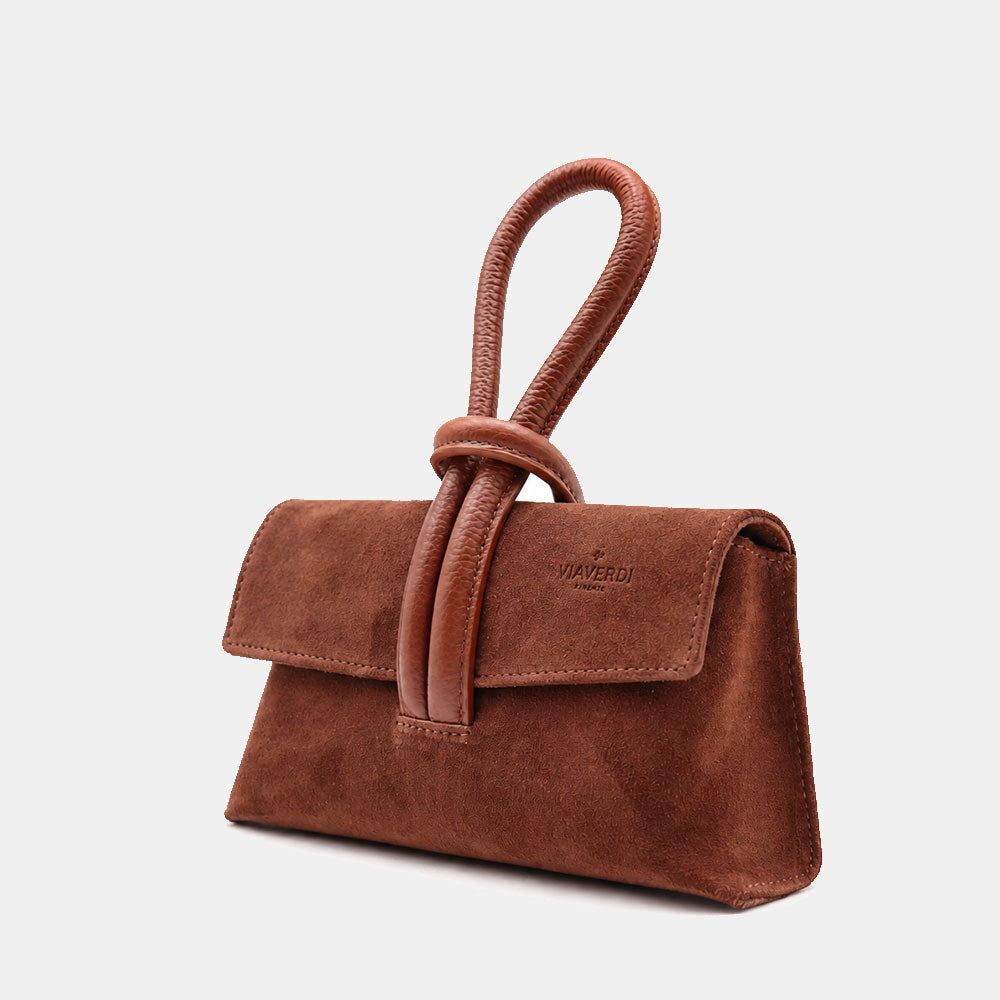 Borsa Clutch a Mano con Tracolla VIAVERDI in Camoscio Marrone Made in Italy linea Castiglione