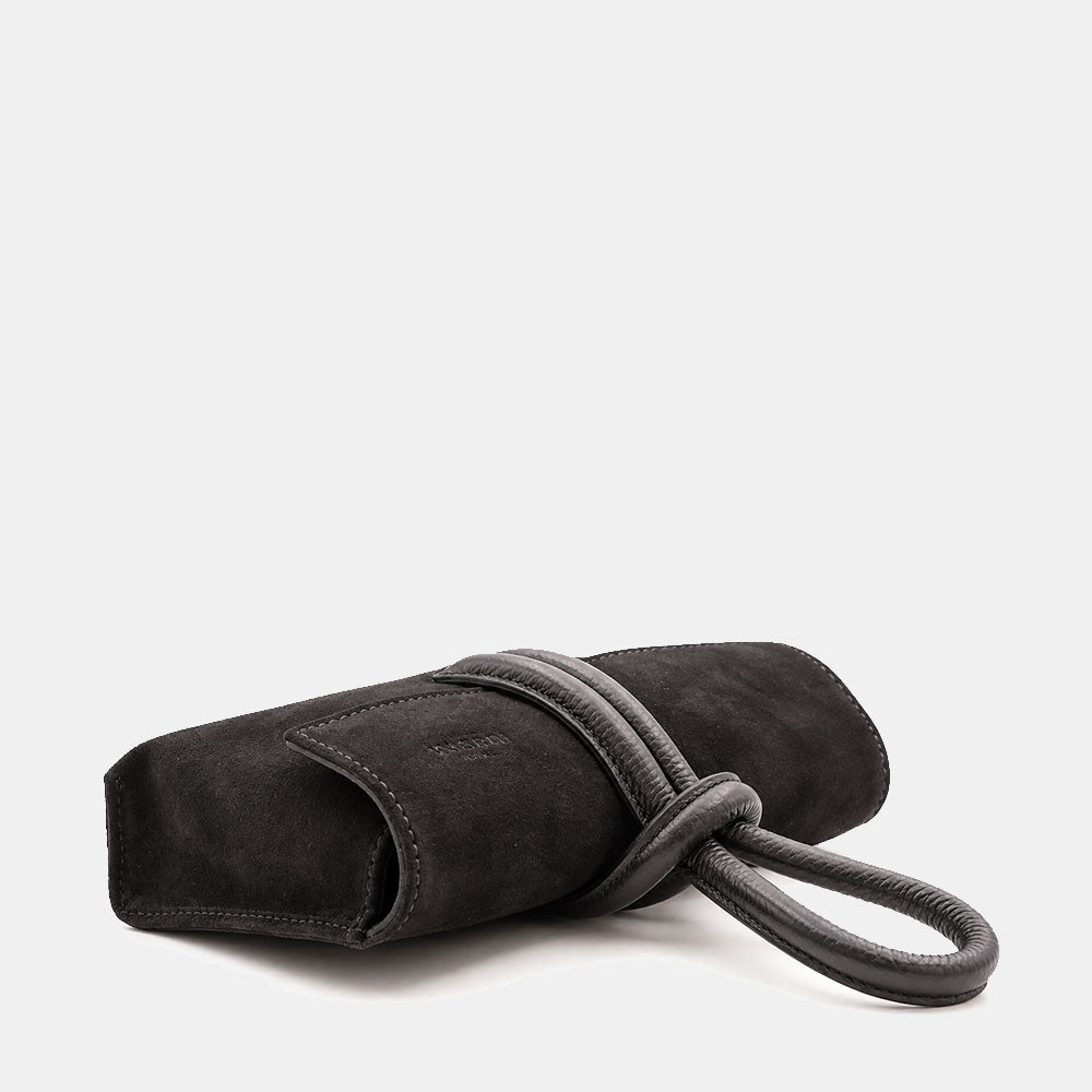 Borsa Clutch a Mano con Tracolla VIAVERDI in Camoscio Nero Made in Italy linea Castiglione