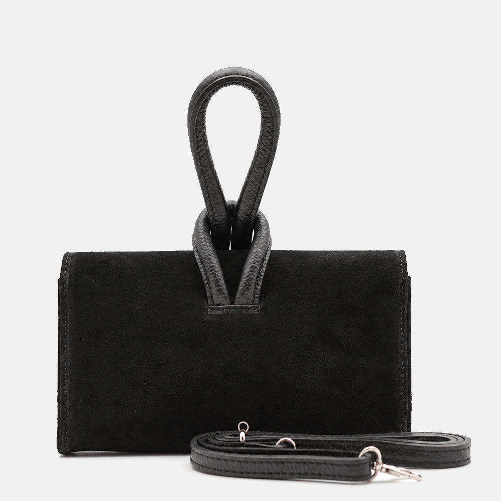 Borsa Clutch a Mano con Tracolla VIAVERDI in Camoscio Nero Made in Italy linea Castiglione