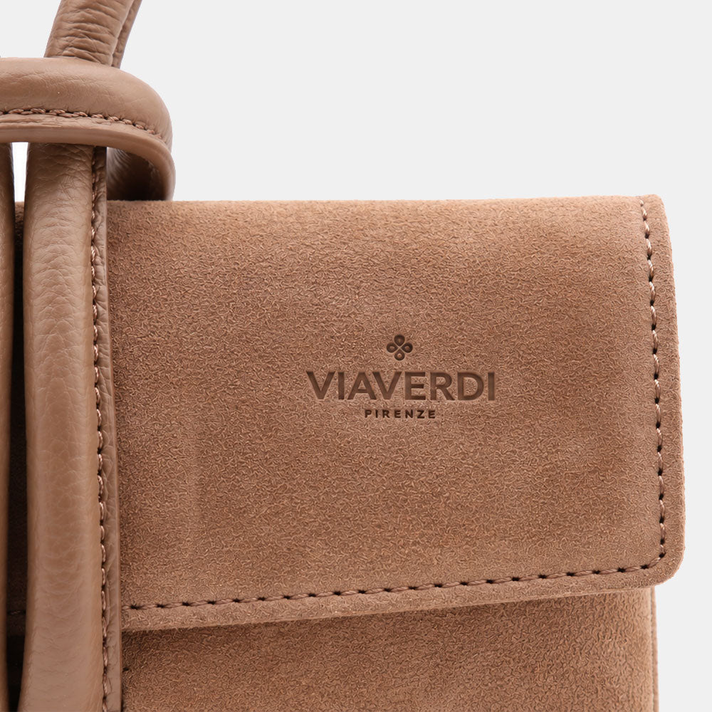 Borsa Clutch a Mano con Tracolla VIAVERDI in Camoscio Taupe Made in Italy linea Castiglione