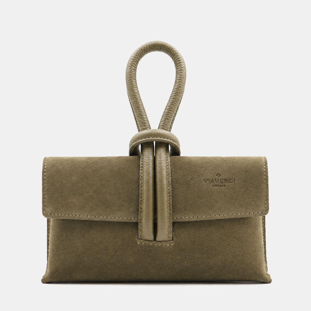 Borsa Clutch a Mano con Tracolla VIAVERDI in Camoscio Verde Made in Italy linea Castiglione