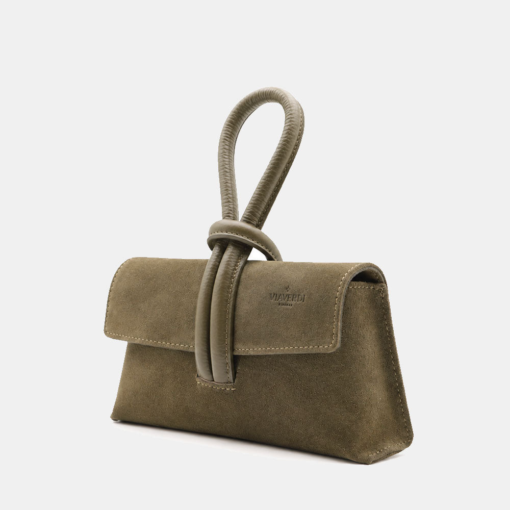 Borsa Clutch a Mano con Tracolla VIAVERDI in Camoscio Verde Made in Italy linea Castiglione