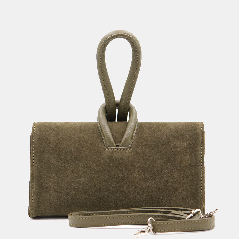 Borsa Clutch a Mano con Tracolla VIAVERDI in Camoscio Verde Made in Italy linea Castiglione