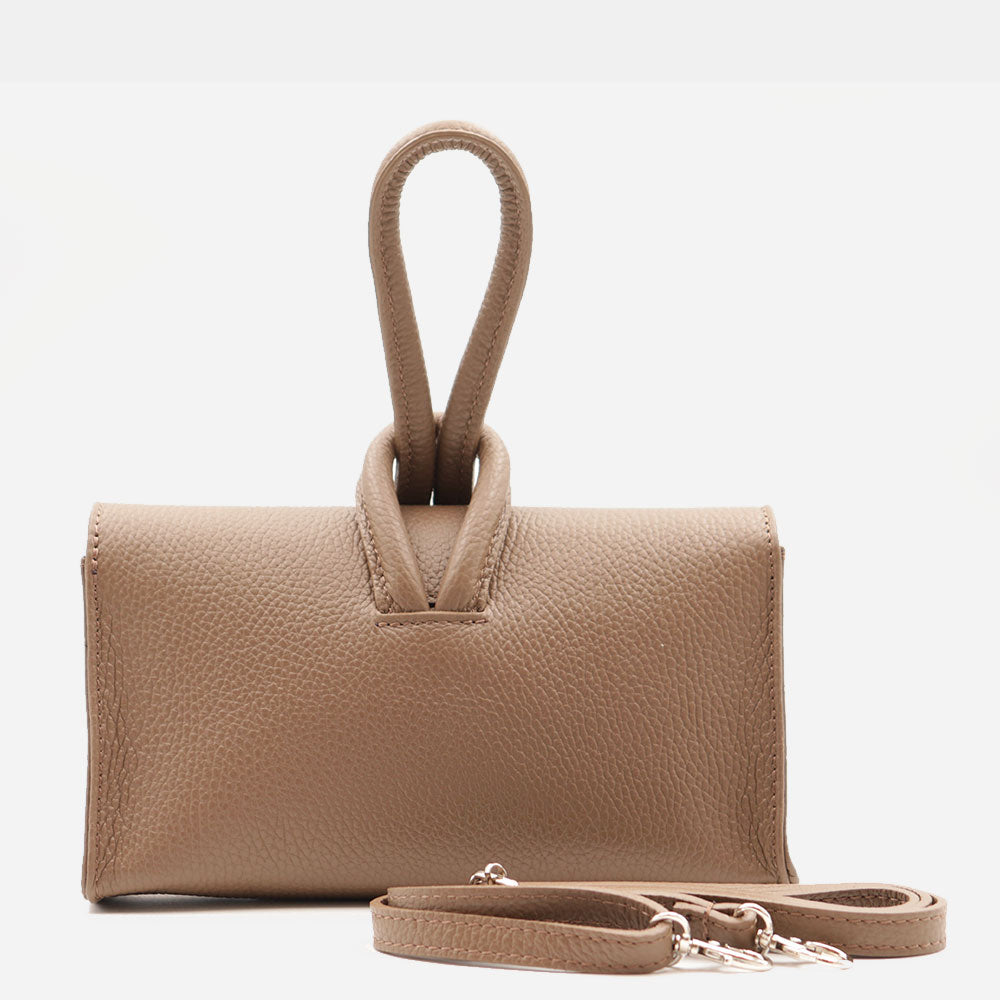 Borsa Clutch a Mano con Tracolla VIAVERDI in Pelle Taupe Made in Italy linea Castiglione