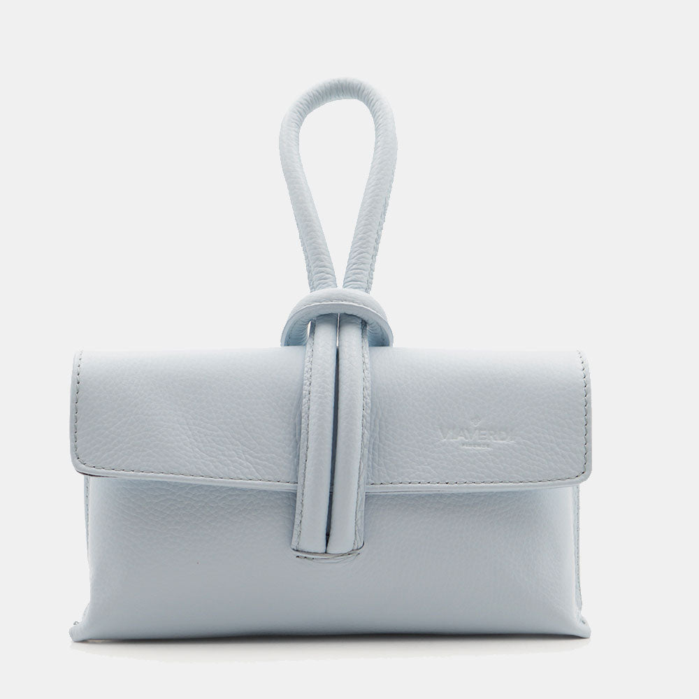 Borsa Clutch a Mano con Tracolla VIAVERDI in Pelle Celeste Made in Italy linea Castiglione
