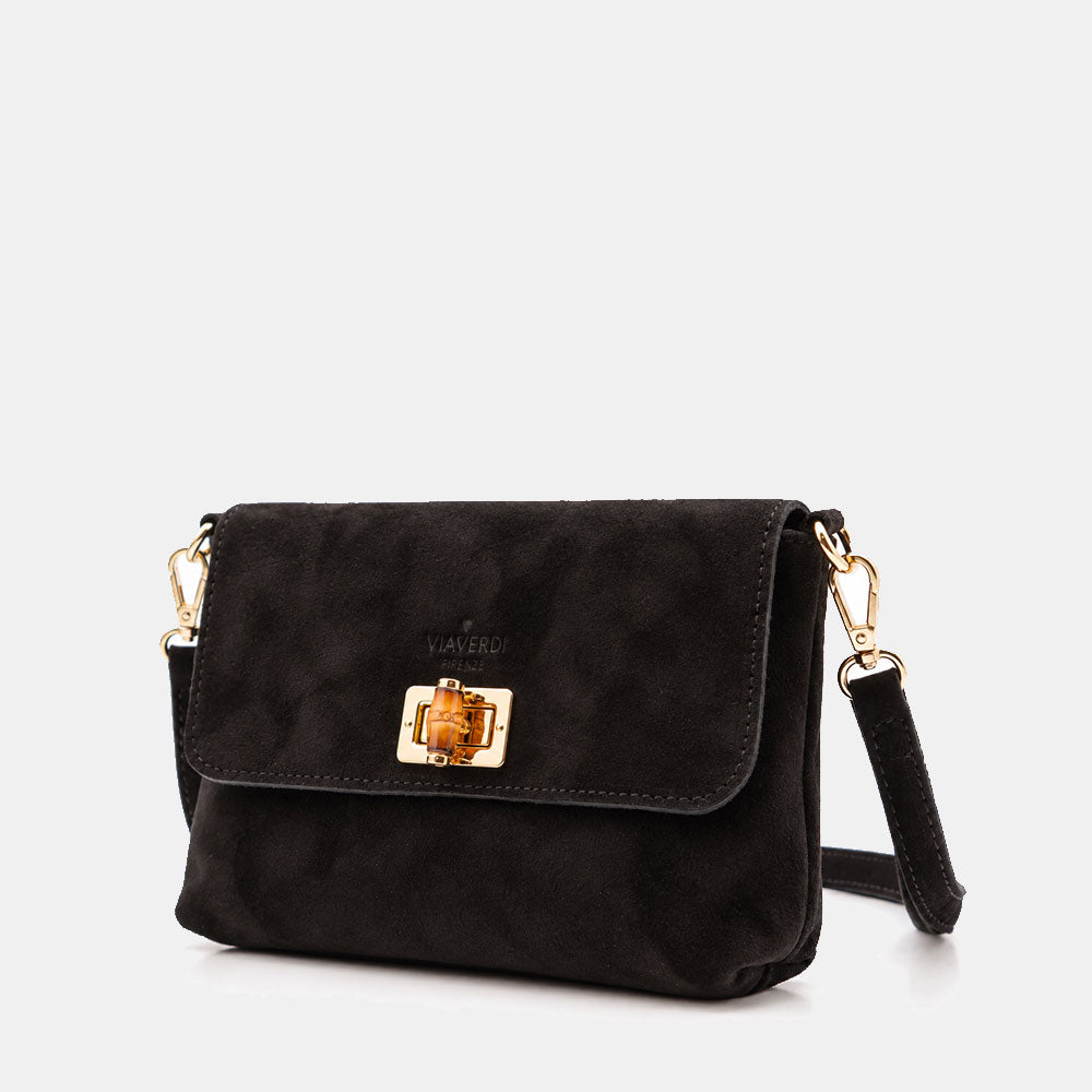 Borsa Clutch a Spalla VIAVERDI in Camoscio Nera Made in Italy linea Volterra