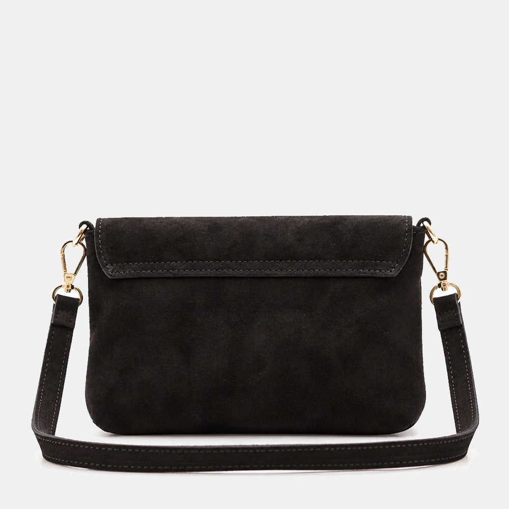 Borsa Clutch a Spalla VIAVERDI in Camoscio Nera Made in Italy linea Volterra