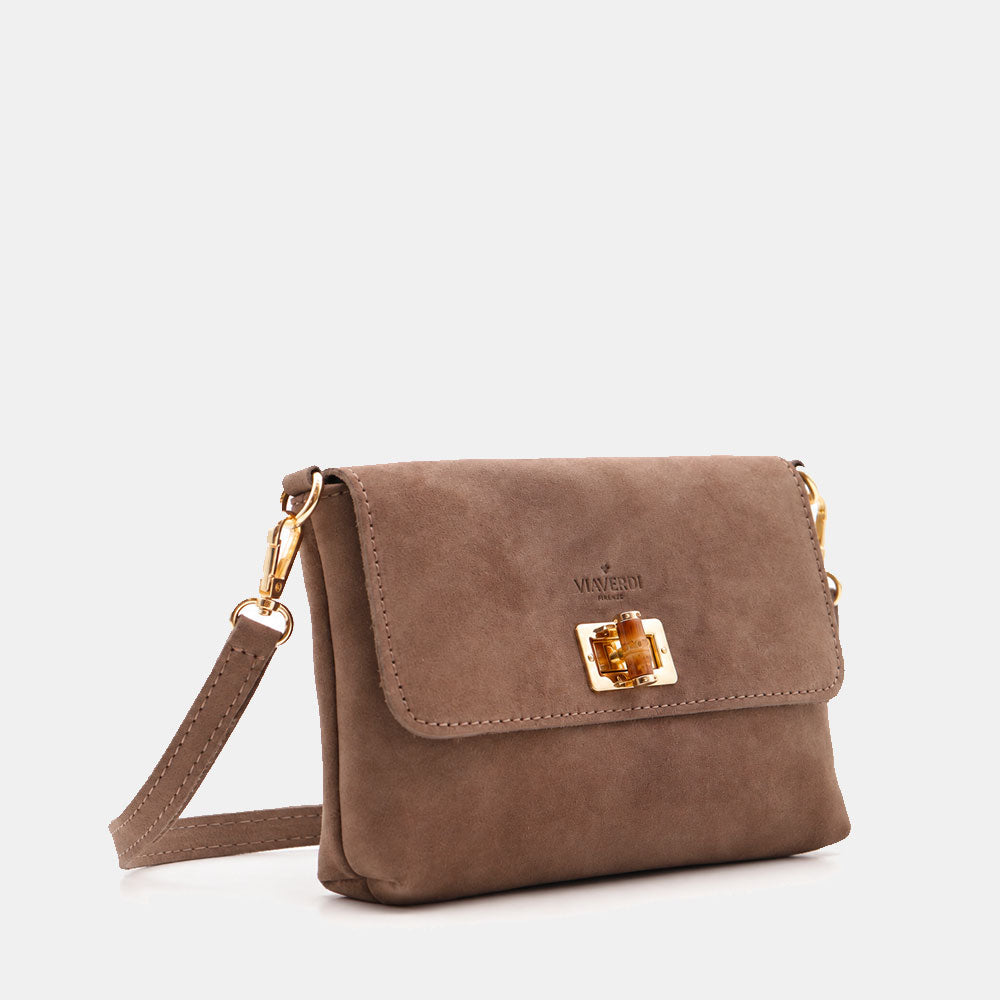 Borsa Clutch a Spalla VIAVERDI in Camoscio Taupe Made in Italy linea Volterra