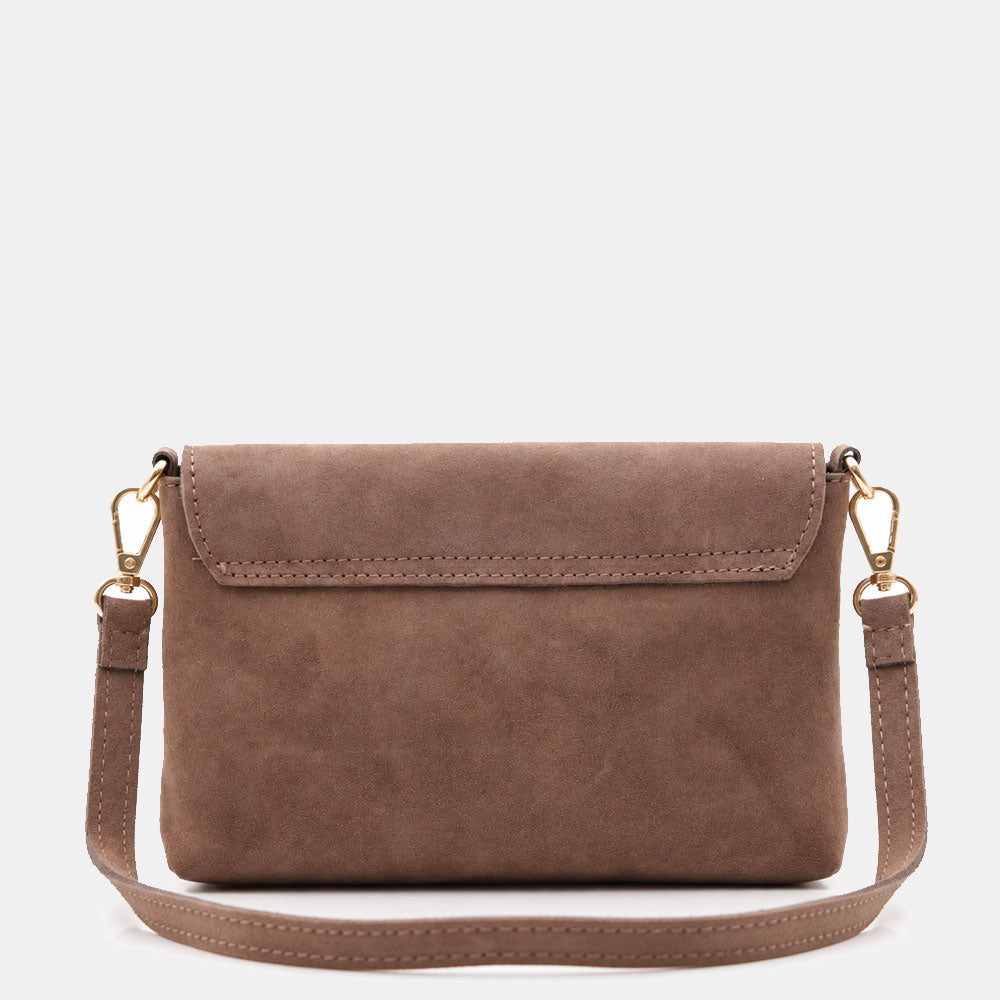 Borsa Clutch a Spalla VIAVERDI in Camoscio Taupe Made in Italy linea Volterra