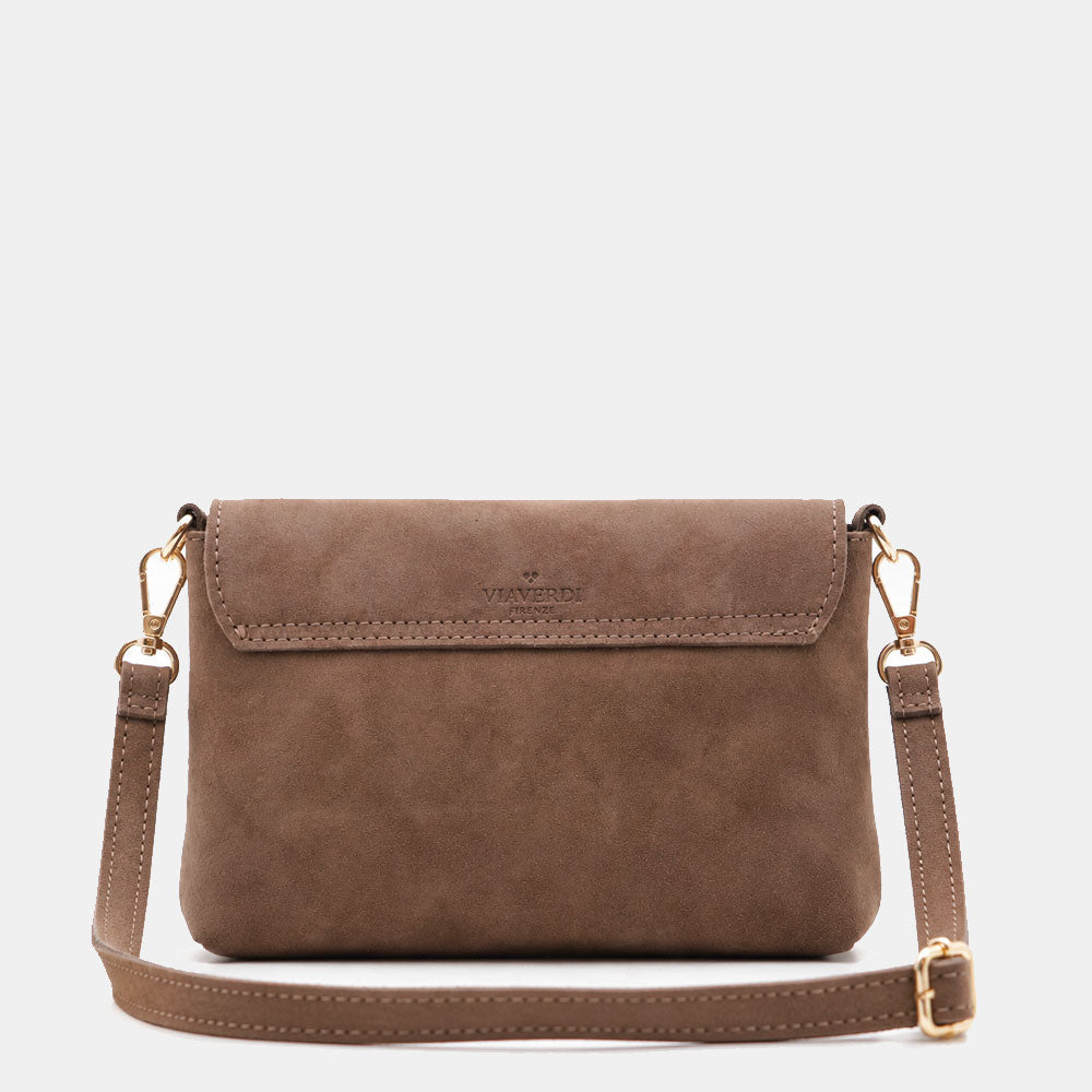 Borsa Clutch a Spalla VIAVERDI in Camoscio Taupe Made in Italy linea Volterra