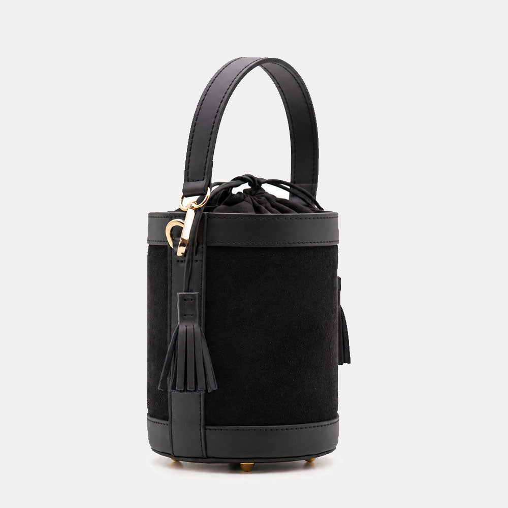 Bucket Bag ViaVerdi in Black Suede and Leather Made in Italy – Line Pienza