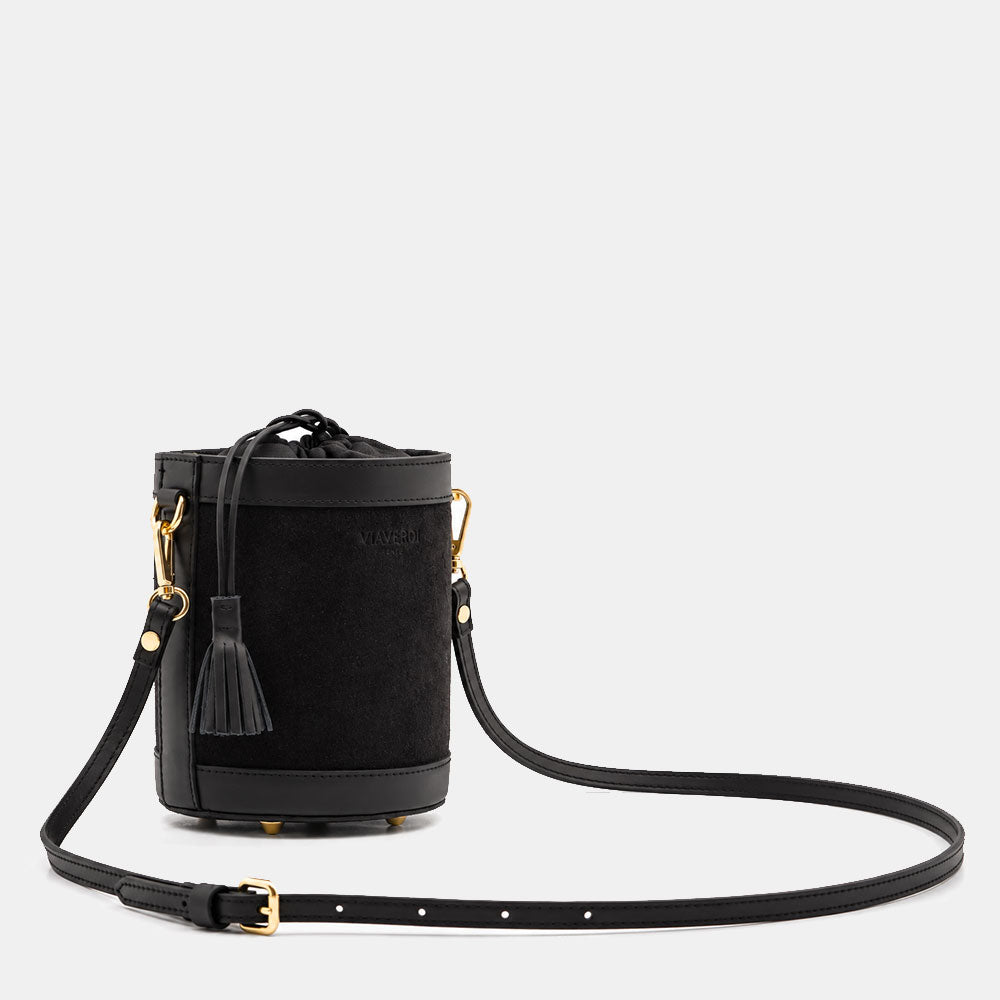 Bucket Bag ViaVerdi in Black Suede and Leather Made in Italy – Line Pienza