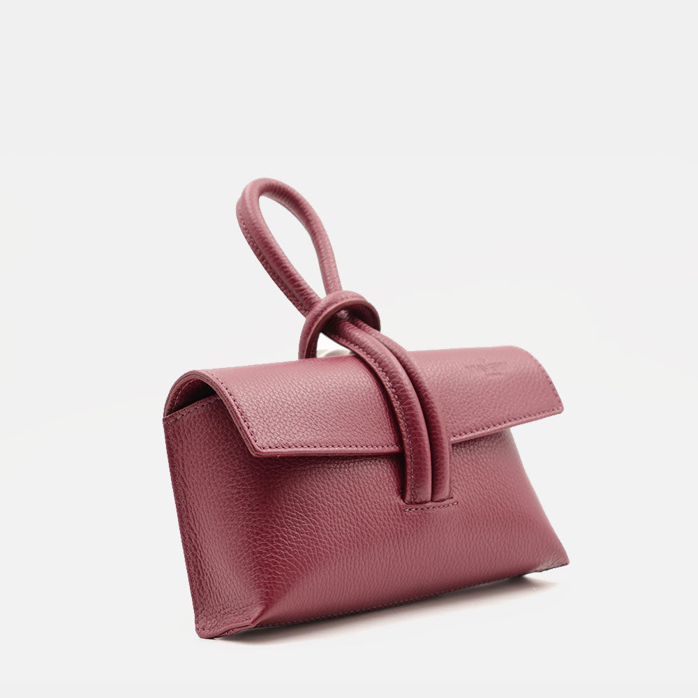 Borsa Clutch a Mano con Tracolla VIAVERDI in Pelle Bordeaux Made in Italy linea Castiglione