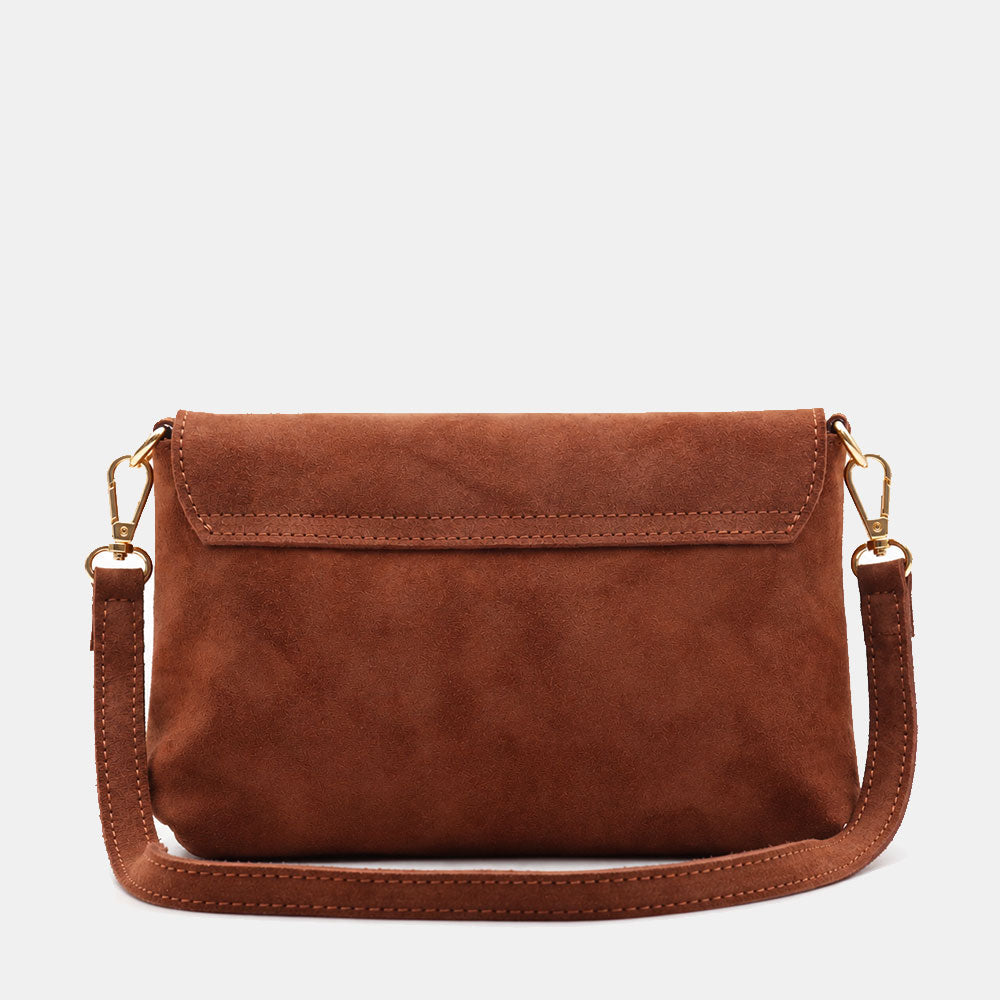 Borsa Clutch a Spalla VIAVERDI in Camoscio Marrone Made in Italy linea Volterra