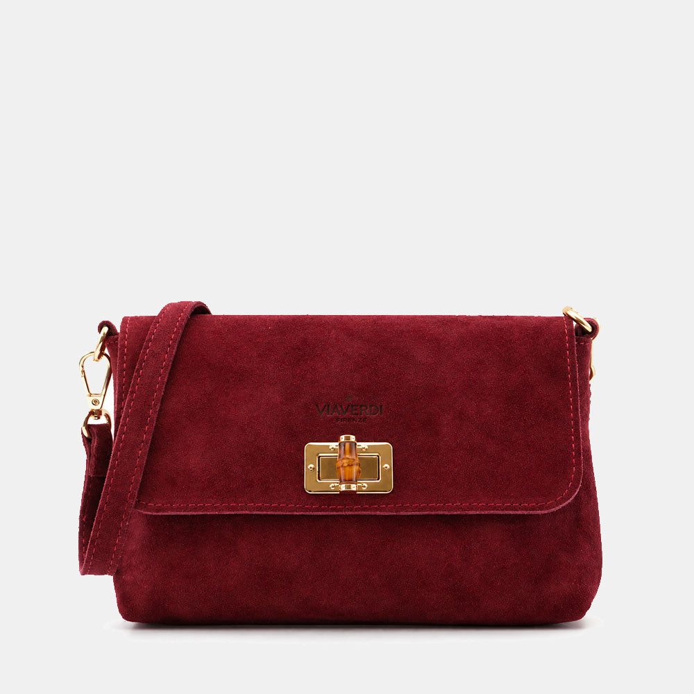 Borsa Clutch a Spalla VIAVERDI in Camoscio Bordeaux Made in Italy linea Volterra