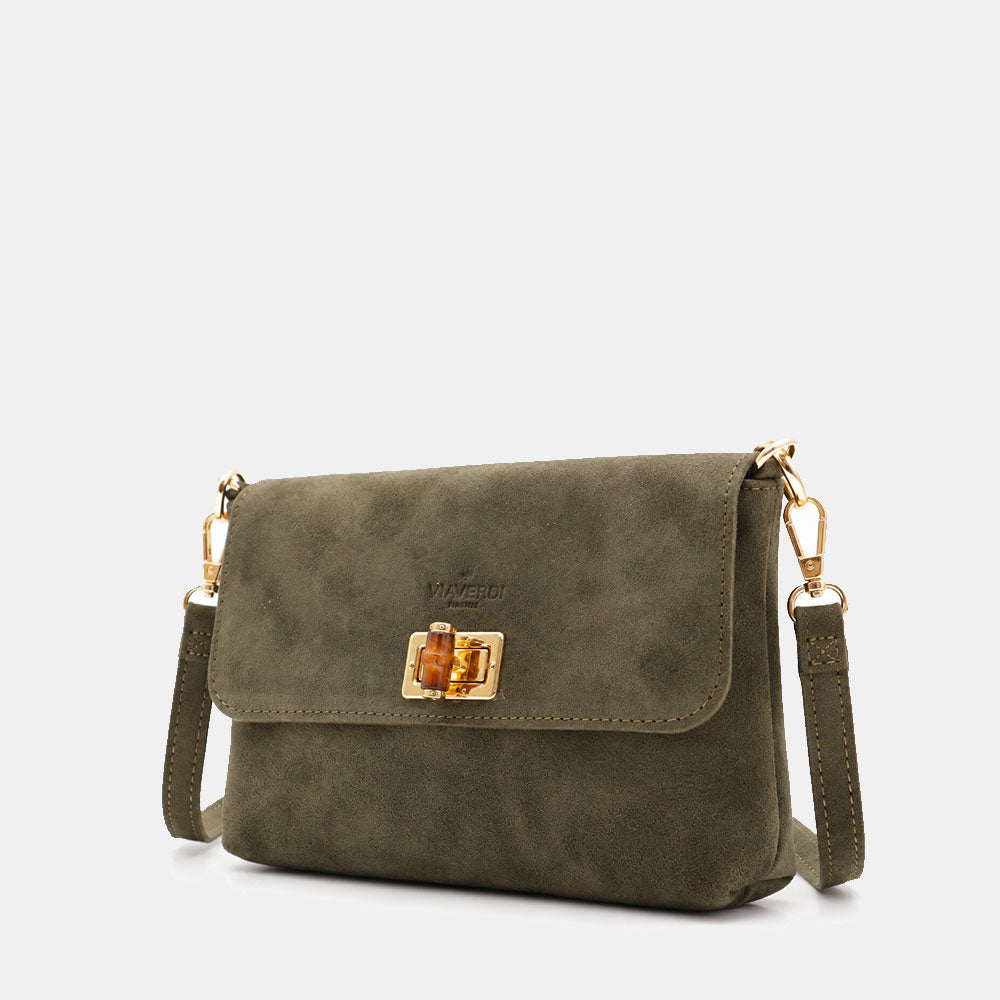 Borsa Clutch a Spalla VIAVERDI in Camoscio Verde Made in Italy linea Volterra