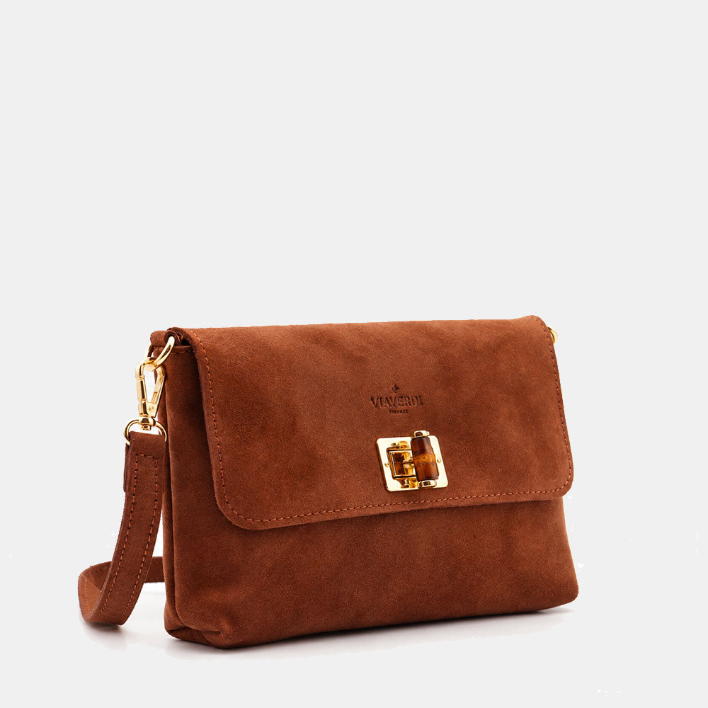 Borsa Clutch a Spalla VIAVERDI in Camoscio Marrone Made in Italy linea Volterra