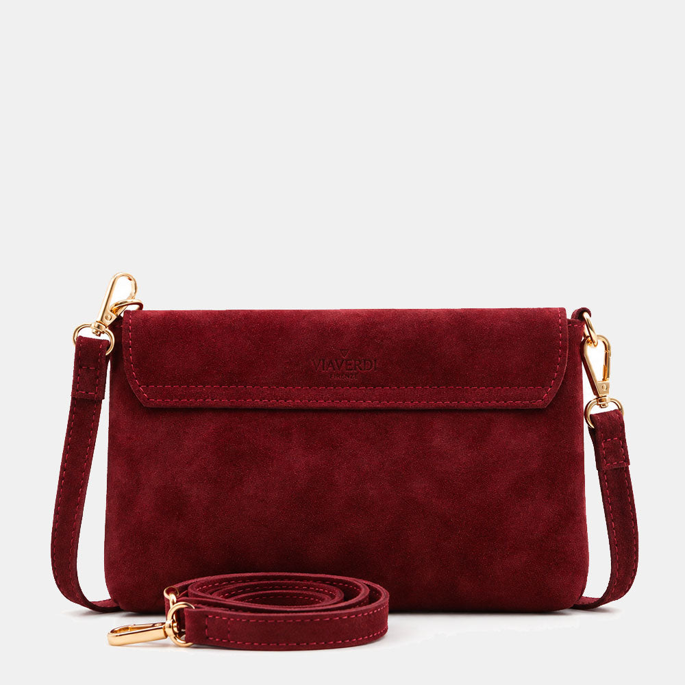 Borsa Clutch a Spalla VIAVERDI in Camoscio Bordeaux Made in Italy linea Volterra