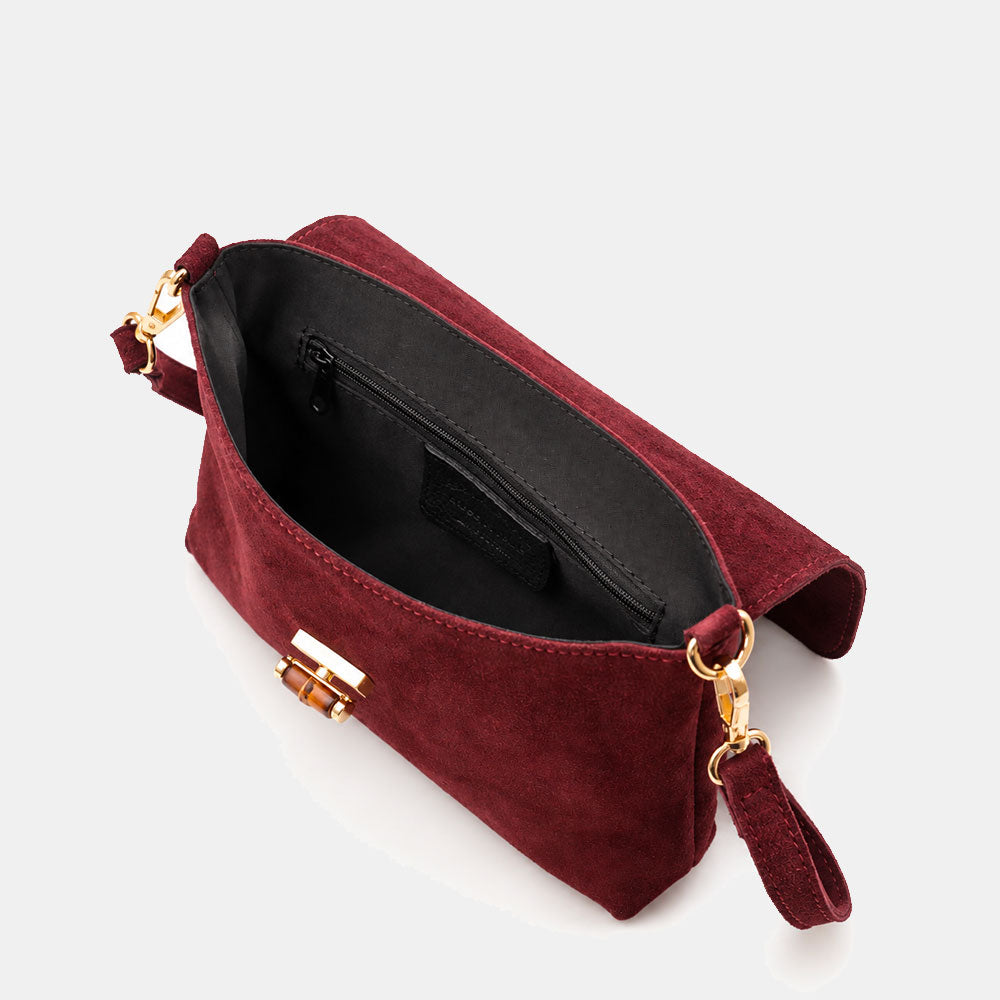Borsa Clutch a Spalla VIAVERDI in Camoscio Bordeaux Made in Italy linea Volterra