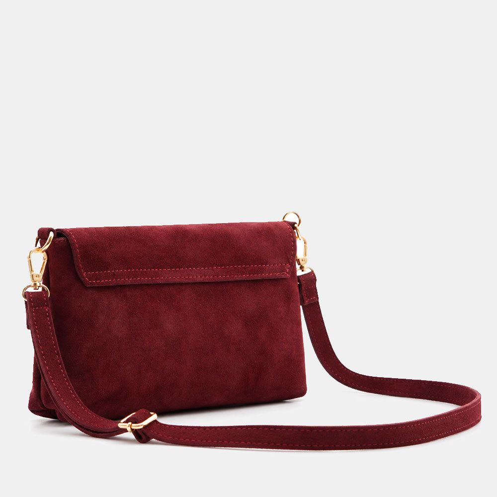 Borsa Clutch a Spalla VIAVERDI in Camoscio Bordeaux Made in Italy linea Volterra