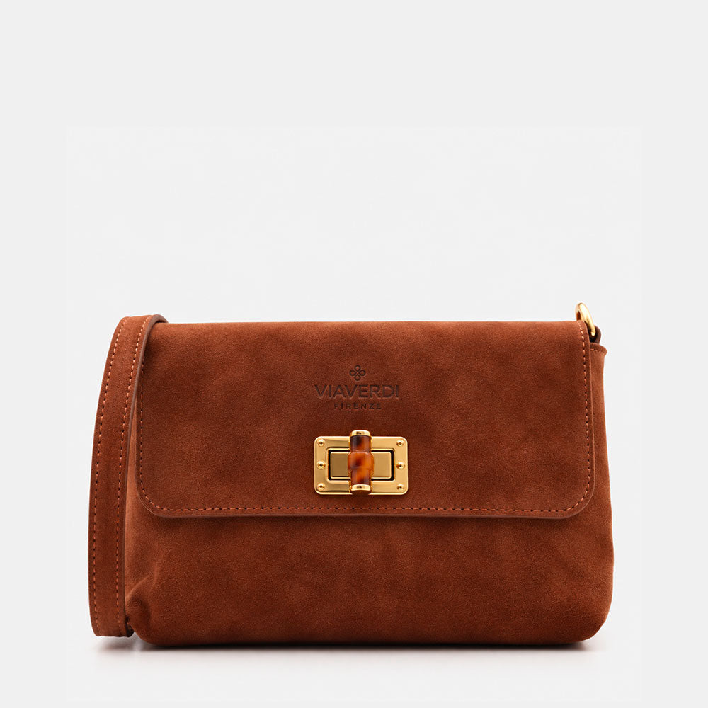 Borsa Clutch a Spalla VIAVERDI in Camoscio Marrone Made in Italy linea Volterra