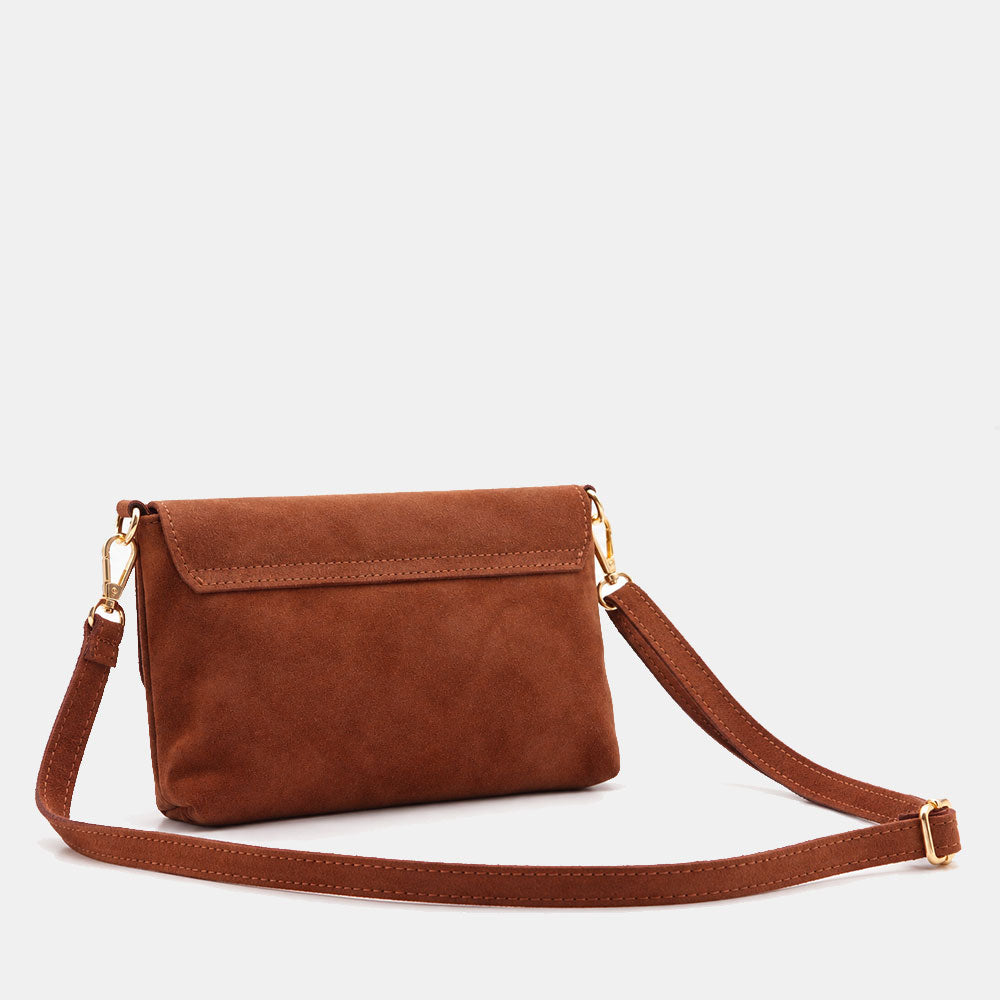 Borsa Clutch a Spalla VIAVERDI in Camoscio Marrone Made in Italy linea Volterra