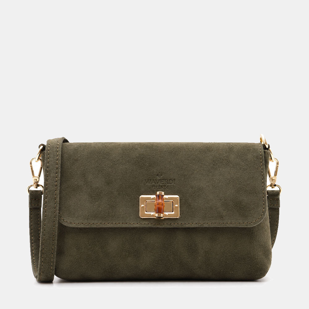 Borsa Clutch a Spalla VIAVERDI in Camoscio Verde Made in Italy linea Volterra