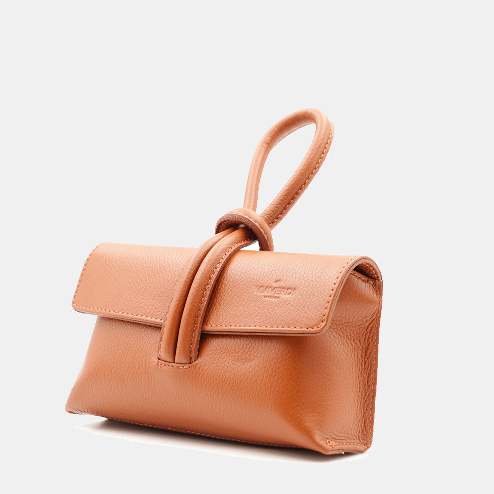 Borsa Clutch a Mano con Tracolla VIAVERDI in Pelle color Cuoio Made in Italy linea Castiglione