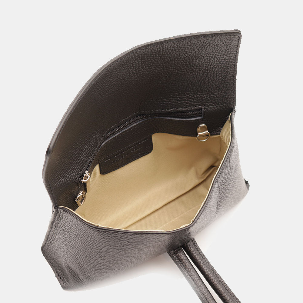 VIAVERDI Clutch Handbag with Shoulder Strap in Black Leather Made in Italy – Castiglione Collection