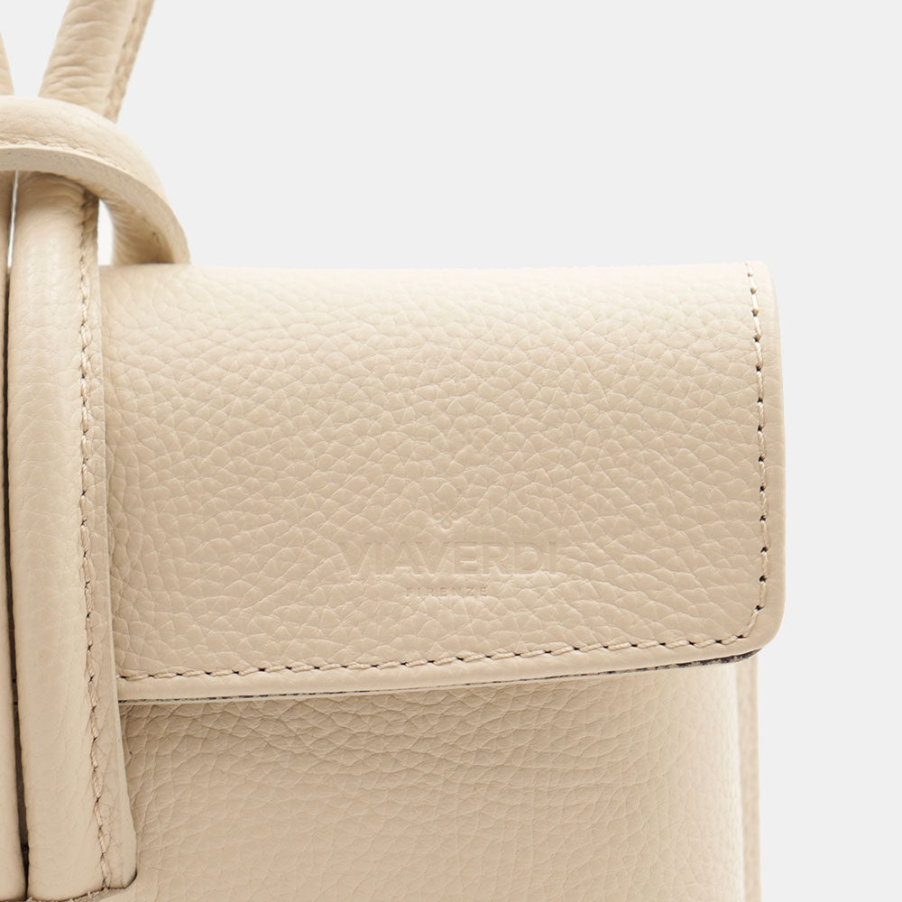 Borsa Clutch a Mano con Tracolla VIAVERDI in Pelle Avorio Made in Italy linea Castiglione