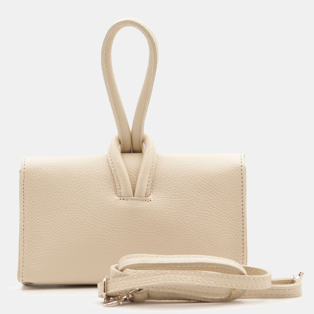 Borsa Clutch a Mano con Tracolla VIAVERDI in Pelle Avorio Made in Italy linea Castiglione