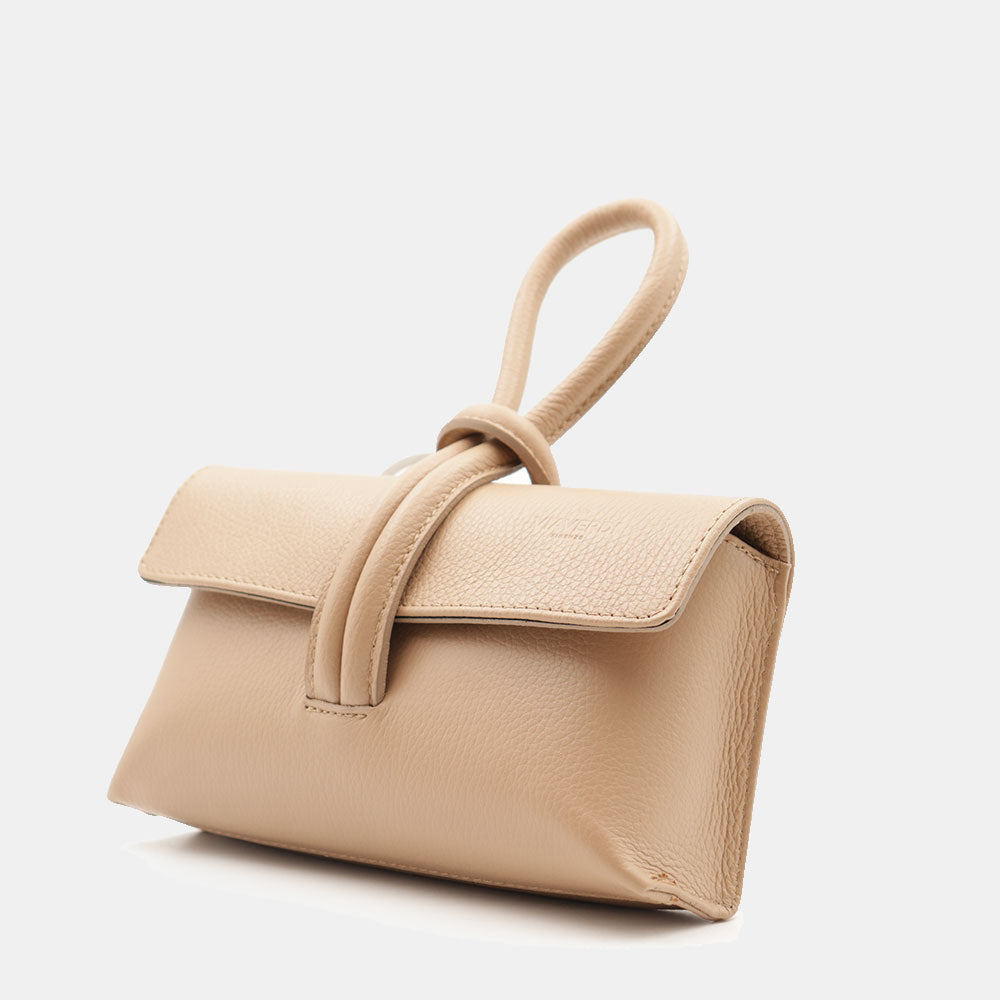 Borsa Clutch a Mano con Tracolla VIAVERDI in Pelle Beige Made in Italy linea Castiglione