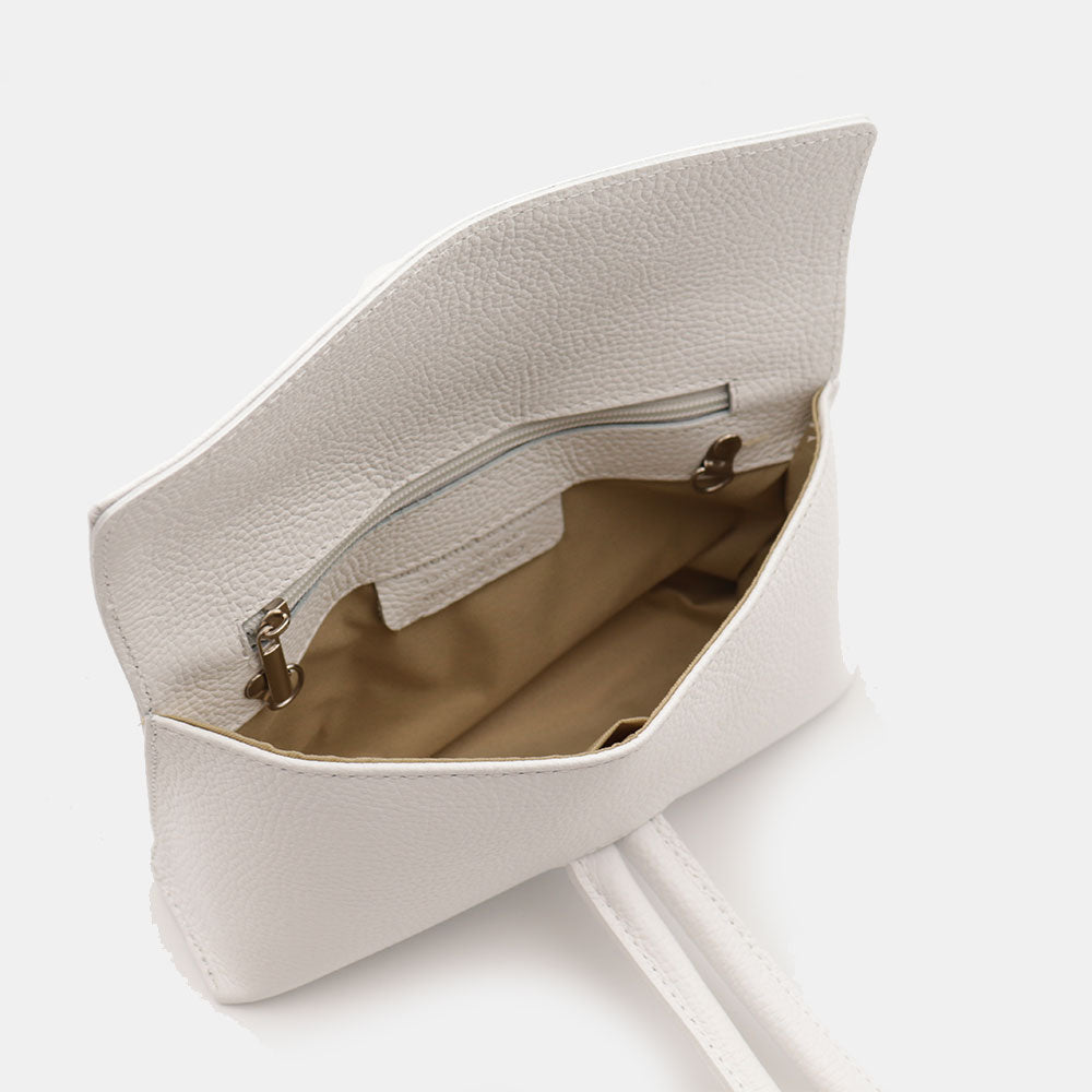 Borsa Clutch a Mano con Tracolla VIAVERDI in Pelle Bianca Made in Italy linea Castiglione