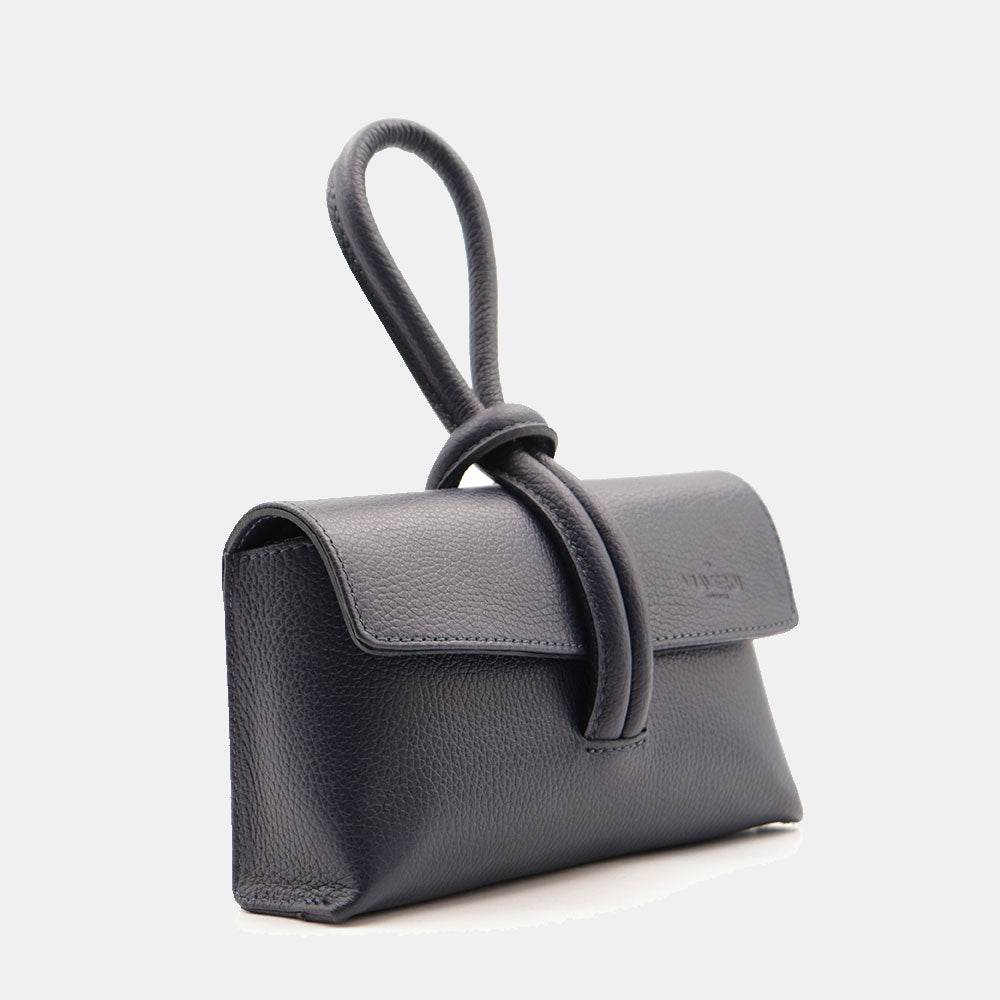 Borsa Clutch a Mano con Tracolla VIAVERDI in Pelle Blu Made in Italy linea Castiglione