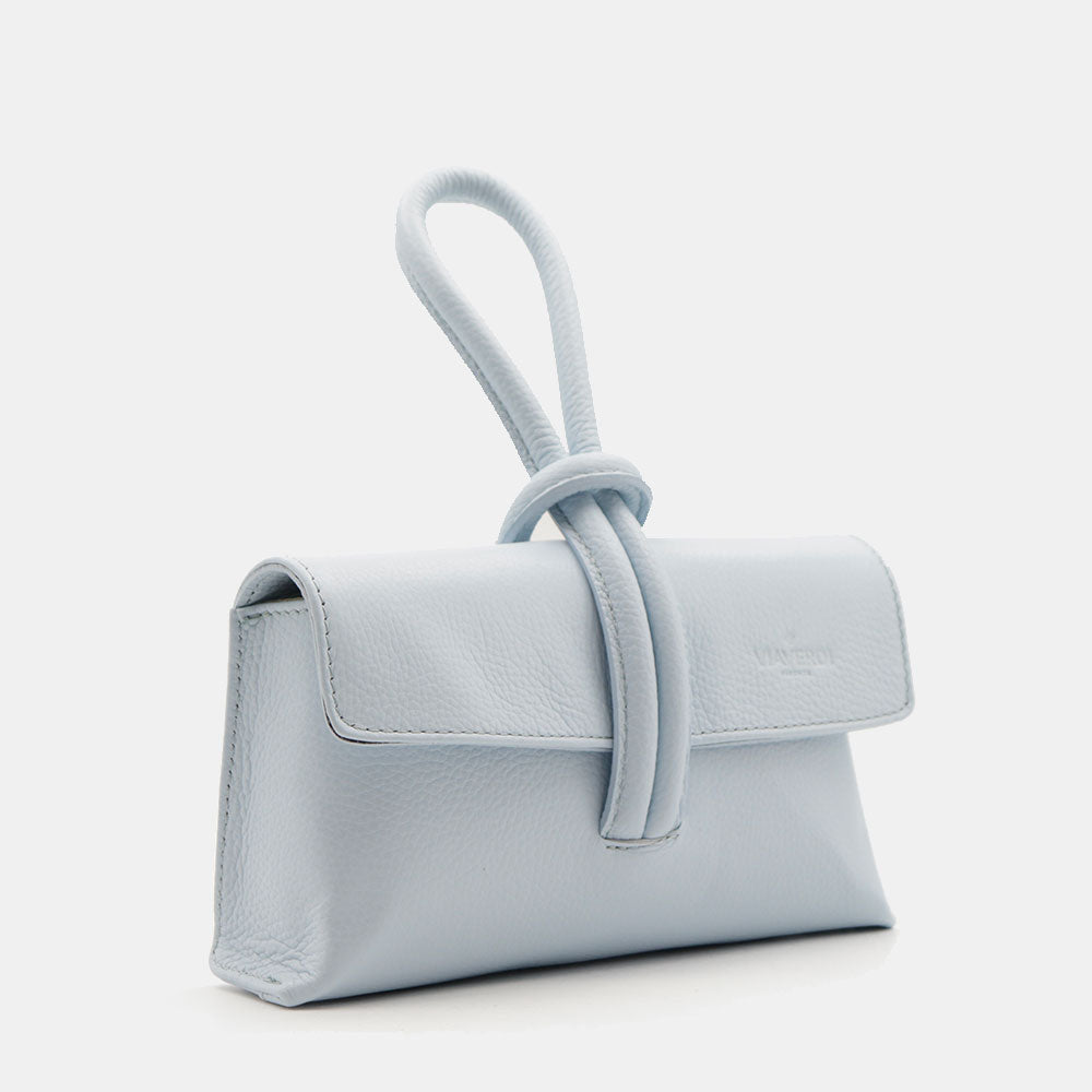 VIAVERDI Clutch Handbag with Shoulder Strap in Light Blue Leather Made in Italy – Castiglione Collection