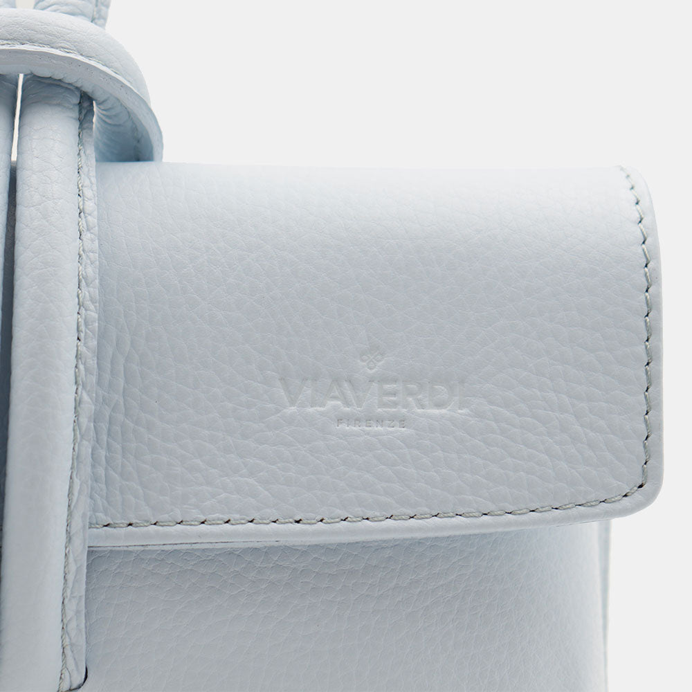 VIAVERDI Clutch Handbag with Shoulder Strap in Light Blue Leather Made in Italy – Castiglione Collection
