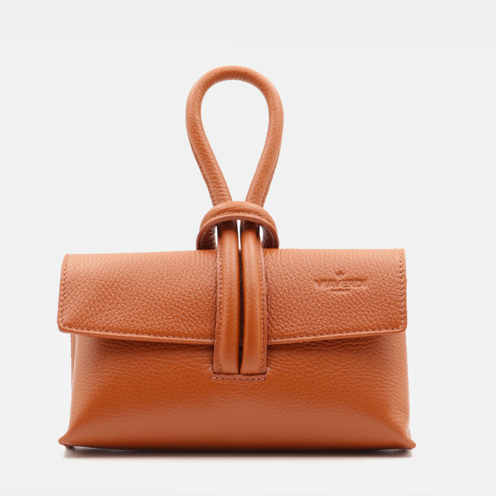 VIAVERDI Clutch Handbag with Shoulder Strap in Cognac Leather Made in Italy – Castiglione Collection