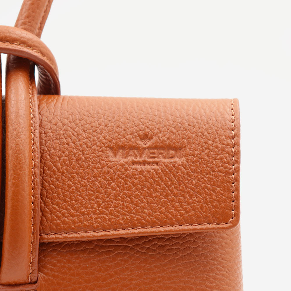 VIAVERDI Clutch Handbag with Shoulder Strap in Cognac Leather Made in Italy – Castiglione Collection