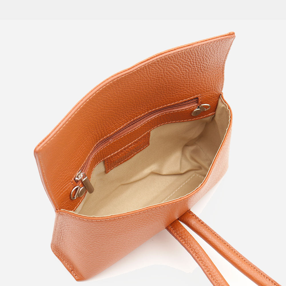 VIAVERDI Clutch Handbag with Shoulder Strap in Cognac Leather Made in Italy – Castiglione Collection