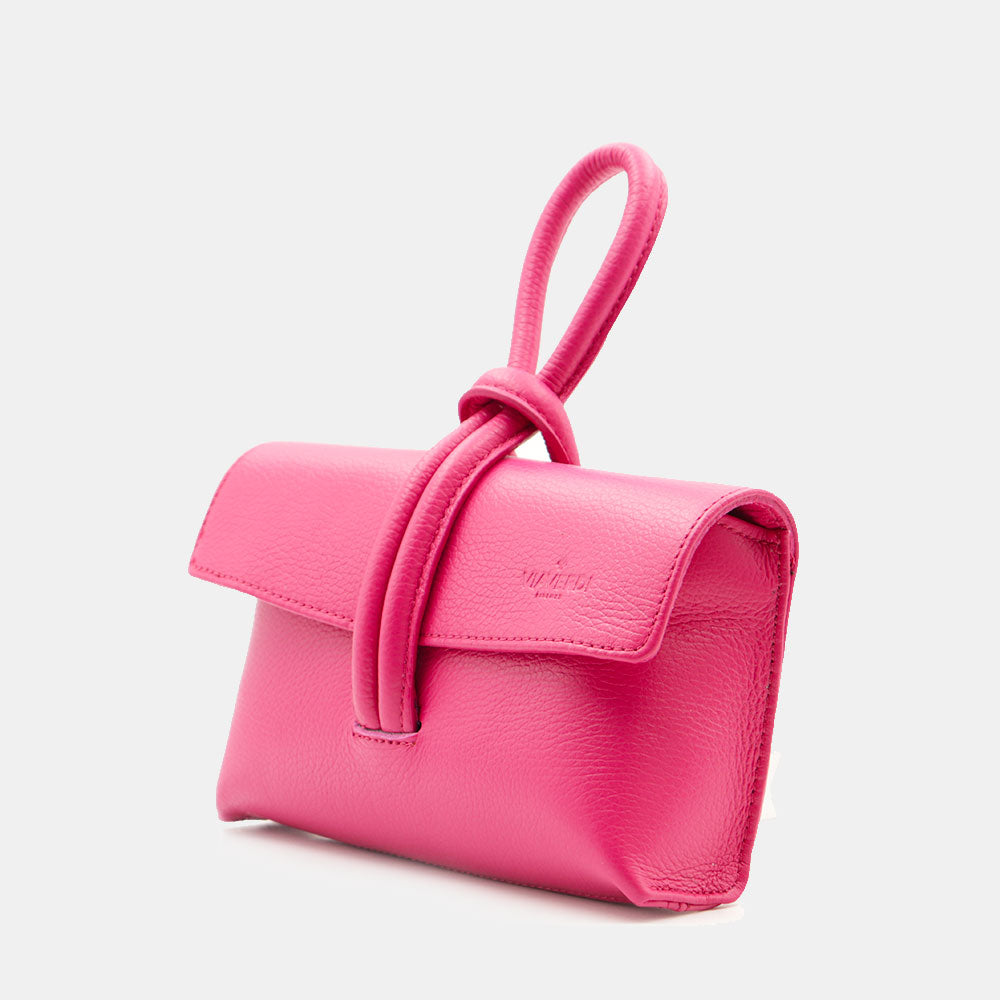 Borsa Clutch a Mano con Tracolla VIAVERDI in Pelle Fucsia Made in Italy linea Castiglione