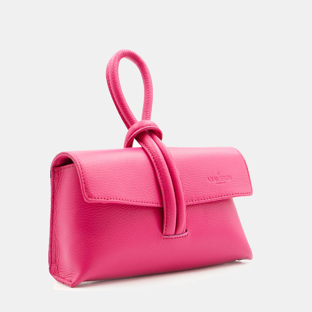 VIAVERDI Clutch Handbag with Shoulder Strap in Fuchsia Leather Made in Italy – Castiglione Collection
