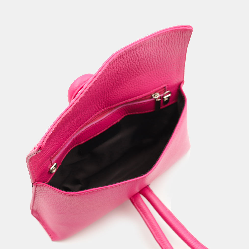 VIAVERDI Clutch Handbag with Shoulder Strap in Fuchsia Leather Made in Italy – Castiglione Collection