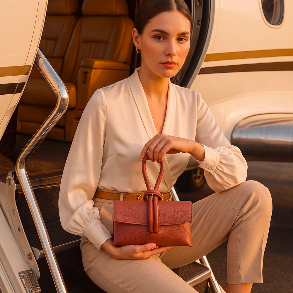 ViaVerdi Clutch Handbag with Shoulder Strap in Brown Leather Made in Italy – Line Castiglione