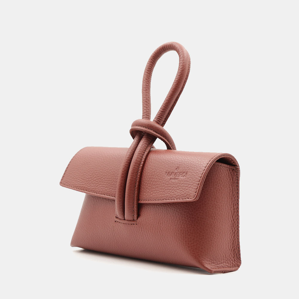 Borsa Clutch a Mano con Tracolla VIAVERDI in Pelle Marrone Made in Italy linea Castiglione