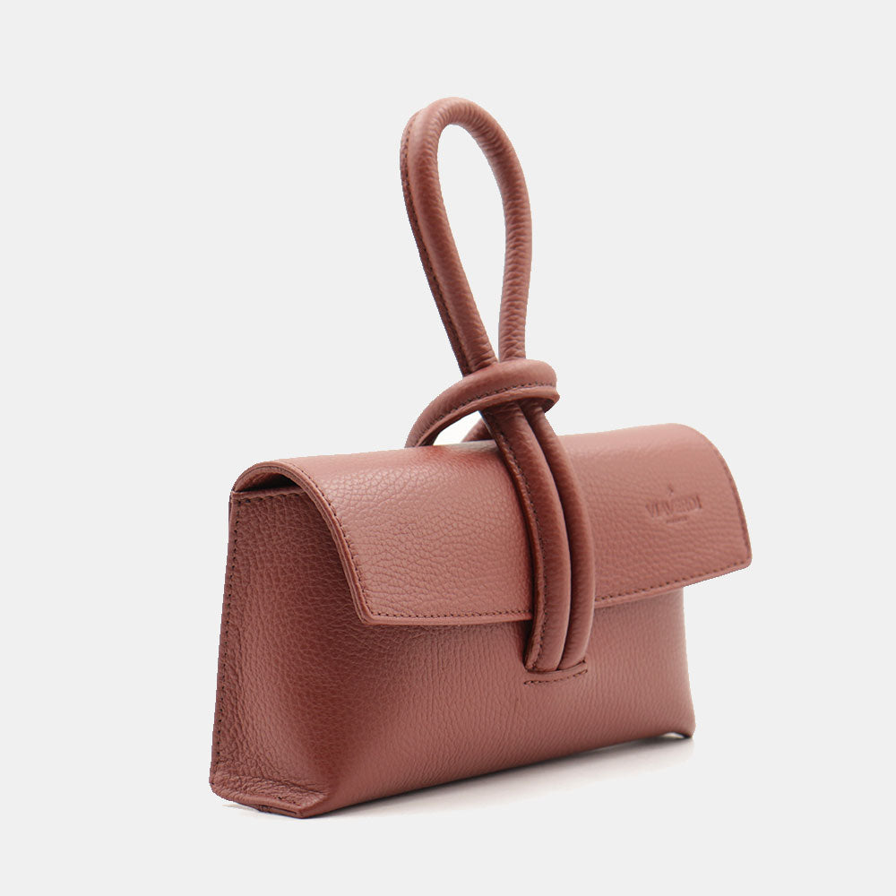 Borsa Clutch a Mano con Tracolla VIAVERDI in Pelle Marrone Made in Italy linea Castiglione