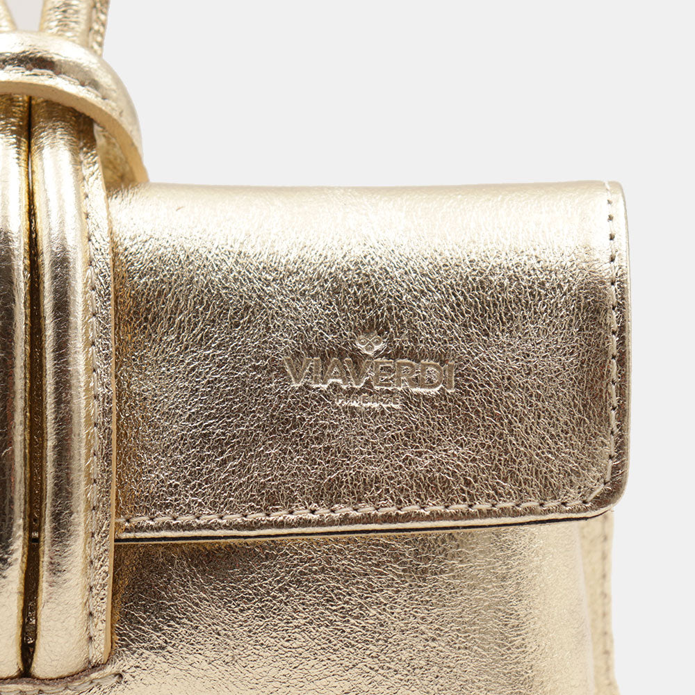 Borsa Clutch a Mano con Tracolla VIAVERDI in Pelle Oro Made in Italy linea Castiglione