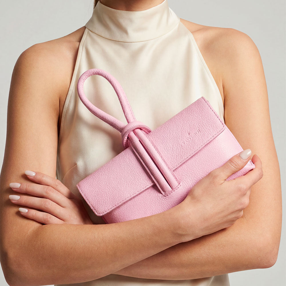 VIAVERDI Clutch Handbag with Shoulder Strap in Pink Leather Made in Italy – Castiglione Collection