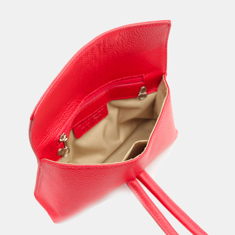Borsa Clutch a Mano con Tracolla VIAVERDI in Pelle Rossa Made in Italy linea Castiglione