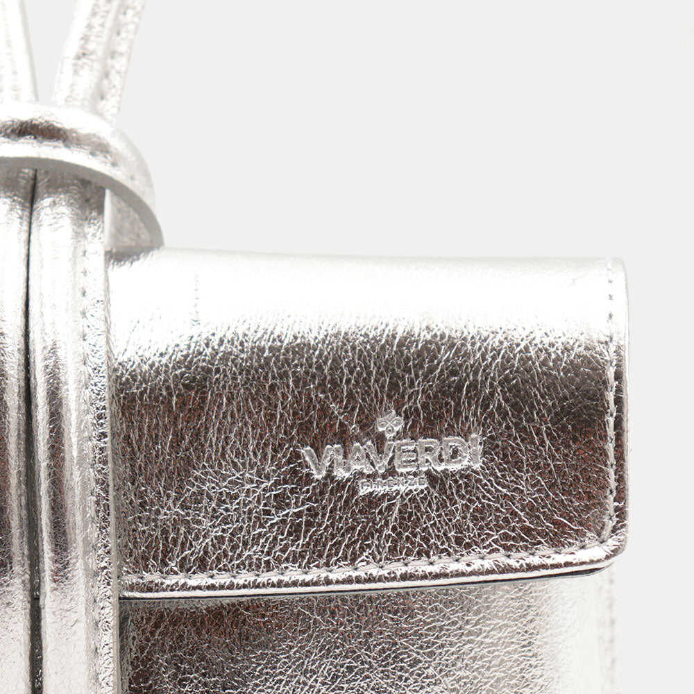 Borsa Clutch a Mano con Tracolla VIAVERDI in Pelle Argento Made in Italy linea Castiglione