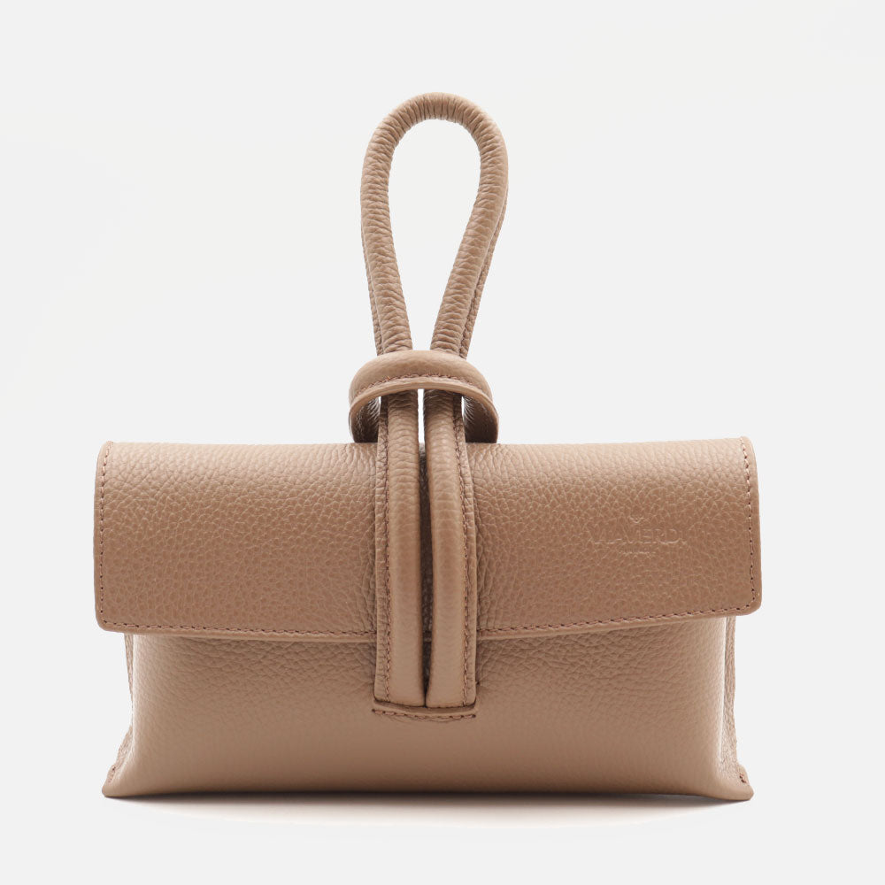 Borsa Clutch a Mano con Tracolla VIAVERDI in Pelle Taupe Made in Italy linea Castiglione